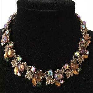 VINTAGE SIGNED ART NECKLACE WITH AB RHINESTONES